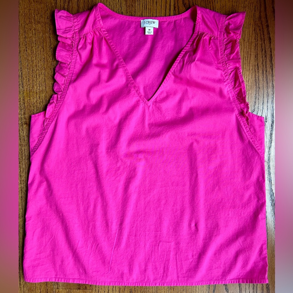 J.Crew Sleeveless Ruffle Hot Pink Top - Picture 2 of 9